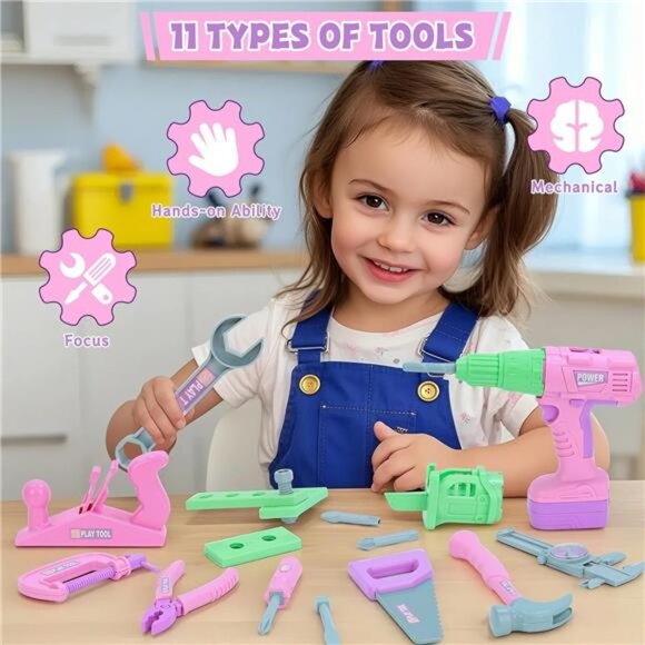 Kids Tool Set, 31 PCS Kids Tool Box Pretend Play Construction Toy with Electric - Picture 6 of 7